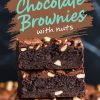 Collage featuring chocolate brownies with text reading “Chocolate Brownies with Nuts.” The image showcases the glossy brownie crust and nut-studded interior in multiple perspectives.
