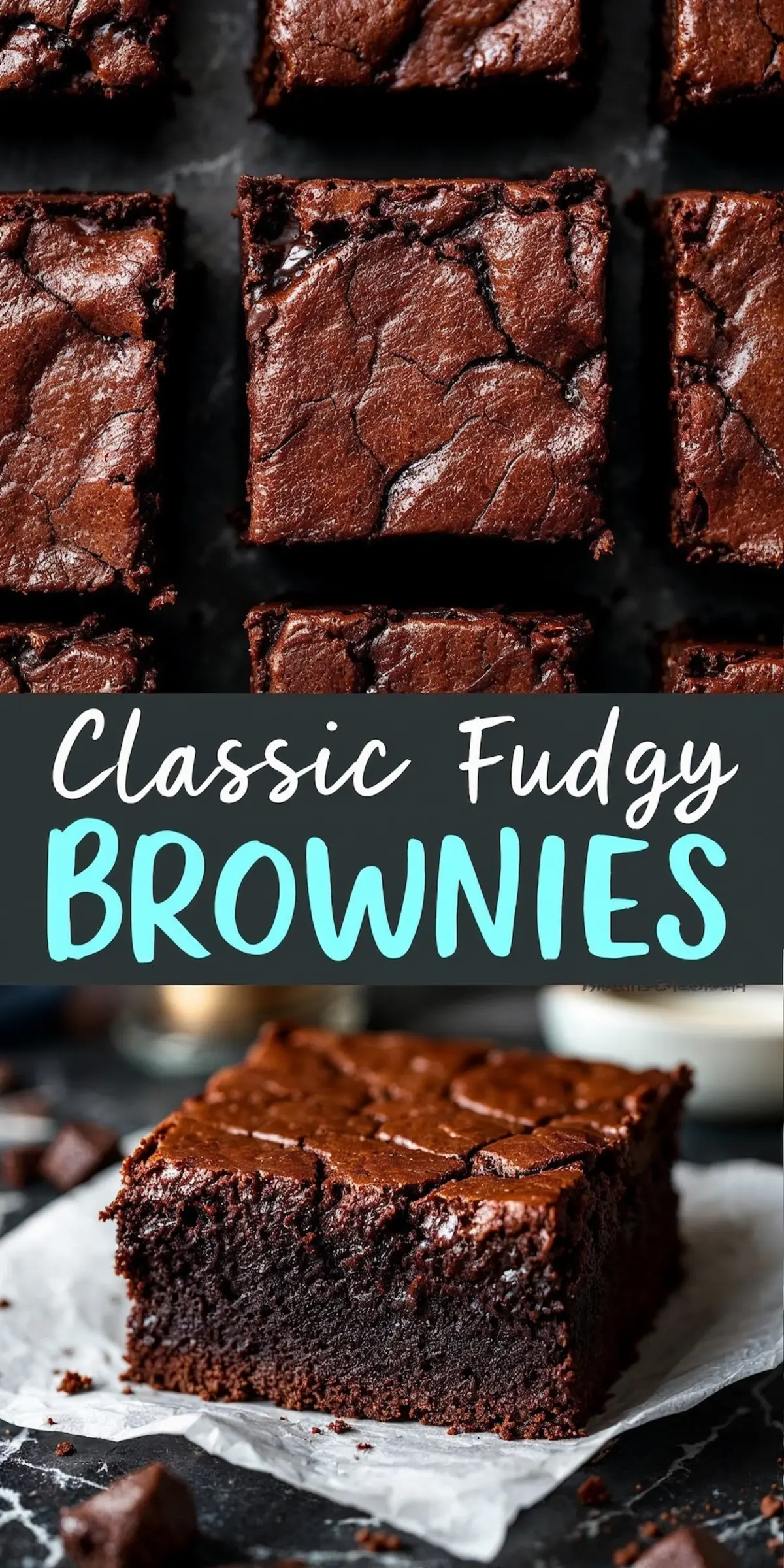 A square baking pan lined with parchment paper, filled with chocolate brownie batter topped generously with chocolate chips, ready for baking.