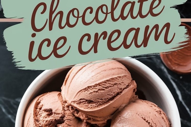 A bowl of homemade chocolate ice cream with smooth, creamy scoops highlighted by swirls of rich chocolate. The bowl sits on a black marble background, capturing the indulgent texture of the dessert.
