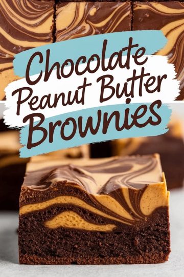Close-up of a single brownie piece, showing the distinct layers of rich chocolate and smooth peanut butter with a marbled finish.