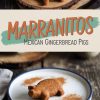 A collage showing Marranitos, Mexican pig-shaped gingerbread cookies, served on a rustic wooden board and a white plate with cinnamon dusting for a warm presentation.