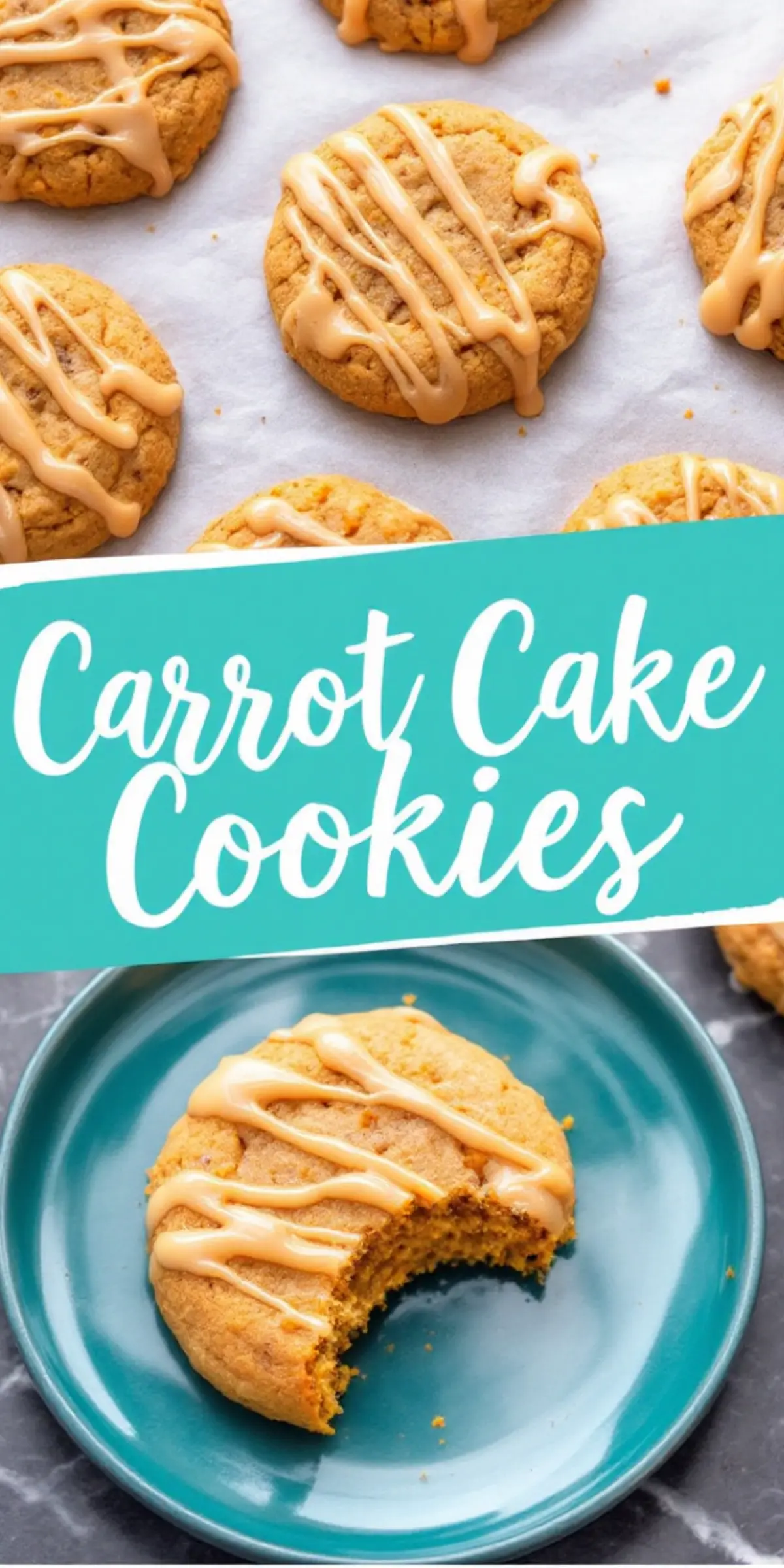 Carrot Cake Cookies with Cream Cheese Drizzle – Soft and chewy carrot cake cookies with a golden brown exterior, drizzled with smooth cream cheese icing for a cute and easy Easter treat.