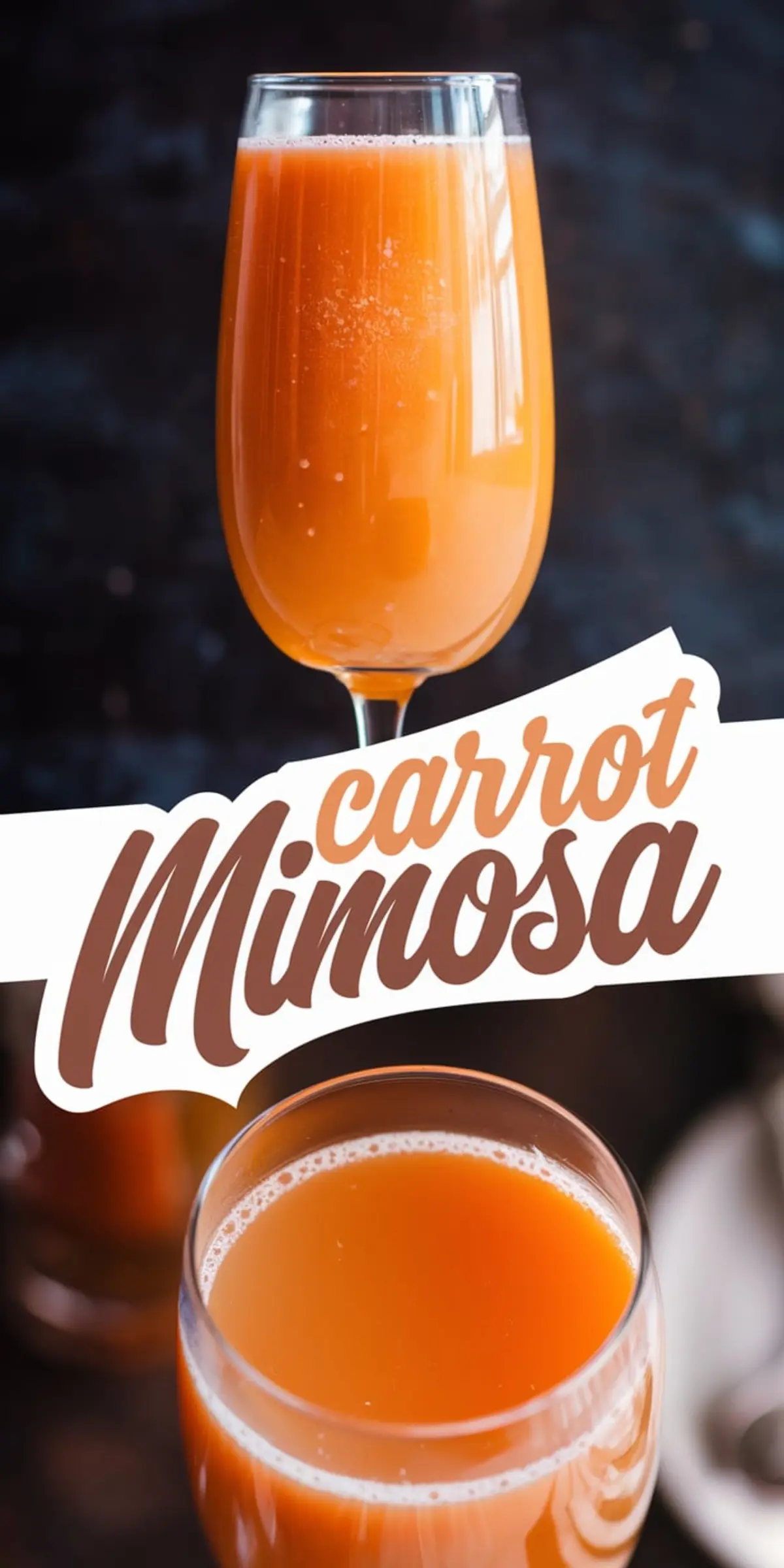 Carrot Mimosa in a Champagne Glass – A bright orange mimosa made with carrot juice and sparkling wine, served in a tall flute. The bubbly texture and vibrant color make it a festive Easter brunch drink.
