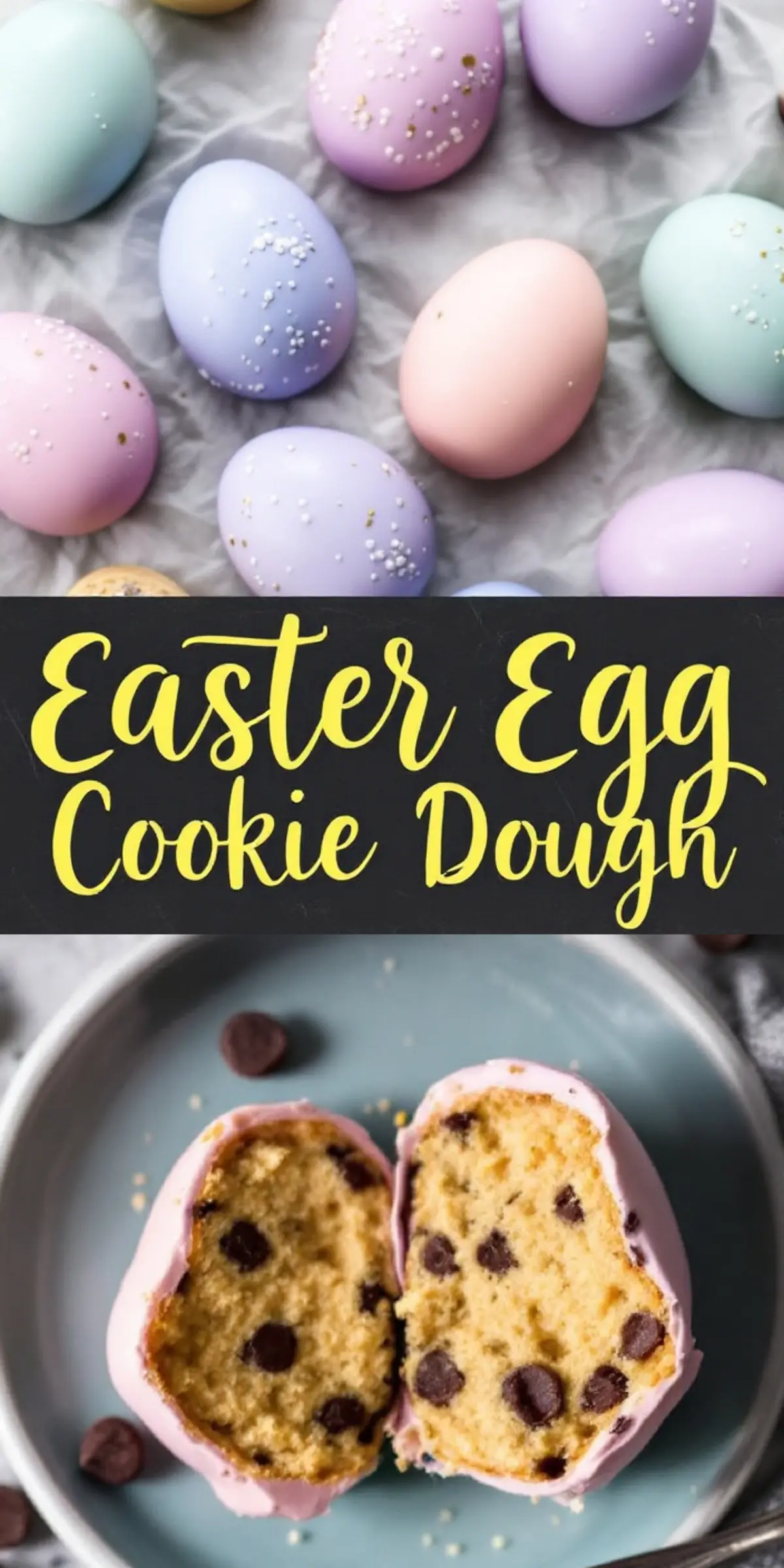 Easter Egg Cookie Dough Truffles – No-bake cookie dough shaped into egg forms, coated in pastel chocolate, and sprinkled with edible pearls. A safe-to-eat treat for cookie dough lovers.