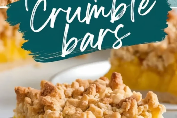 Square pineapple crumble bar served on a plate, showing layers of buttery crust, juicy pineapple filling, and a thick golden crumb topping, with the rest of the crumble bars in the background.