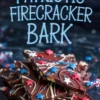 Stack of patriotic chocolate bark pieces layered on a white plate, topped with red, white, and blue candy drizzle and festive sprinkles, creating a colorful and celebratory dessert presentation.