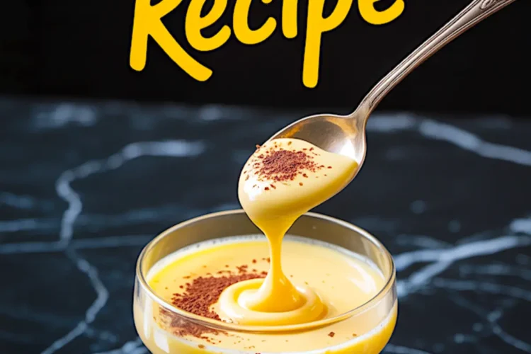 Vertical collage showing zabaglione in a coupe glass with raspberries and cocoa, with bold yellow “Zabaglione Recipe” lettering, ideal for Pinterest boards focused on Italian pastries and desserts.