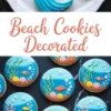 Collage featuring wave cookies and underwater-themed cookies, both decorated with intricate icing details, including coral, fish, seaweed, and bubbly backgrounds.