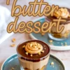 Collage of elegant no-bake peanut butter desserts in clear glasses with layers of crushed cookies, creamy peanut butter filling, and shiny chocolate topping, styled with a swirl of peanut butter and chopped nuts on top, set on modern ceramic plates with soft background.