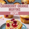 Freshly baked cranberry orange muffins cooling on a wire rack, with whole cranberries and half an orange nearby.