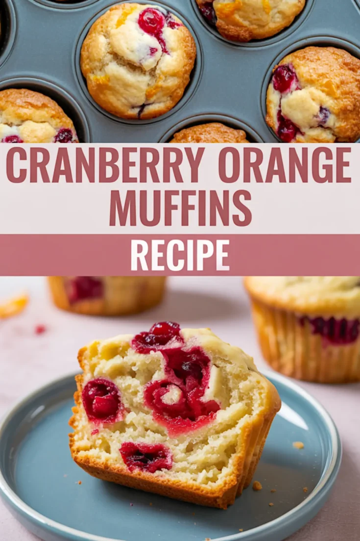 Freshly baked cranberry orange muffins cooling on a wire rack, with whole cranberries and half an orange nearby.