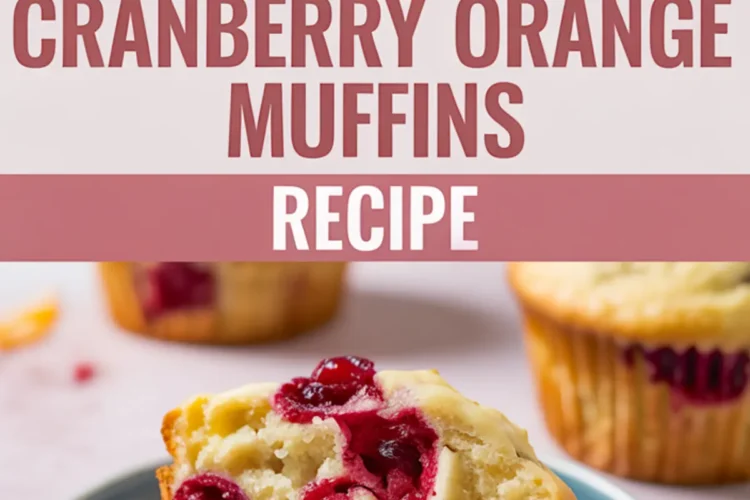 Freshly baked cranberry orange muffins cooling on a wire rack, with whole cranberries and half an orange nearby.