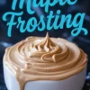 Flat lay of maple frosting ingredients on a dark marble background, including butter, powdered sugar, maple syrup, vanilla extract, and salt.