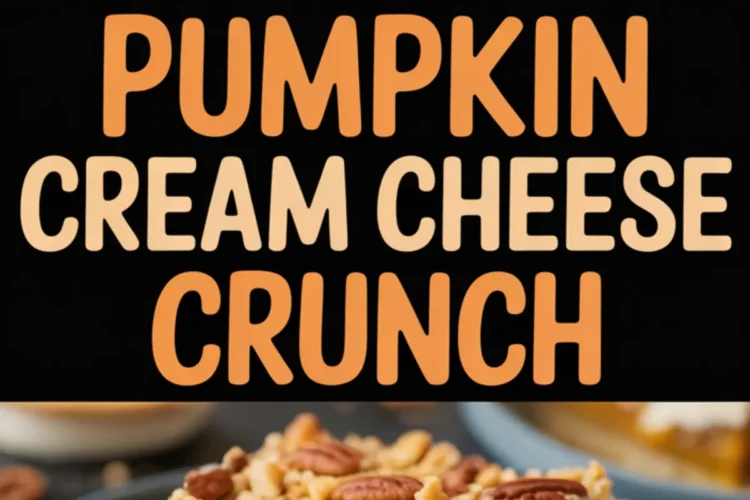 Top and bottom collage showing baked pumpkin cream cheese crunch dessert in a white dish, and a close-up of a sliced bar with creamy layers, crumbly topping, and pecans, labeled with bold pumpkin cream cheese crunch text. Top and bottom collage showing baked pumpkin cream cheese crunch dessert in a white dish, and a close-up of a sliced bar with creamy layers, crumbly topping, and pecans, labeled with bold pumpkin cream cheese crunch text. Top and bottom collage showing baked pumpkin cream cheese crunch dessert in a white dish, and a close-up of a sliced bar with creamy layers, crumbly topping, and pecans, labeled with bold pumpkin cream cheese crunch text.