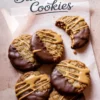 Six oatmeal butterscotch cookies dipped in chocolate and topped with golden drizzle, styled on parchment paper with one cookie showing a bite.