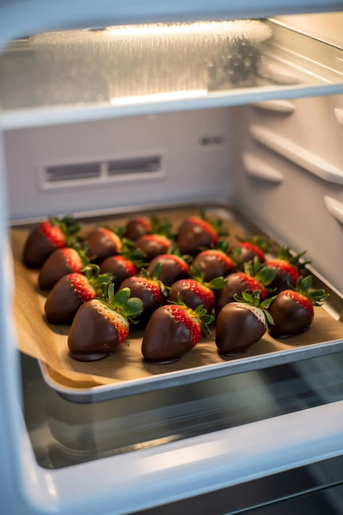 A glass bowl of smooth melted chocolate with a metal spoon resting inside, placed on a dark marble countertop.