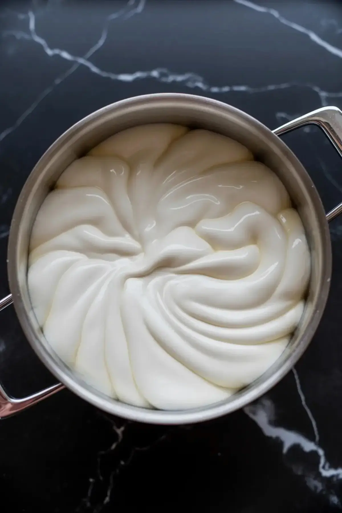 Melted marshmallow mixture swirls in a saucepan while making Golden Grahams s’mores bars.